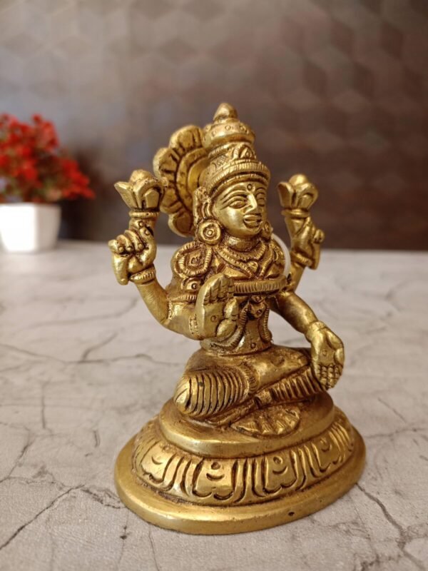 Buy Brass Lakshmi Sitting On Round Base 4″ Antique Showroom Trichy - Image 3