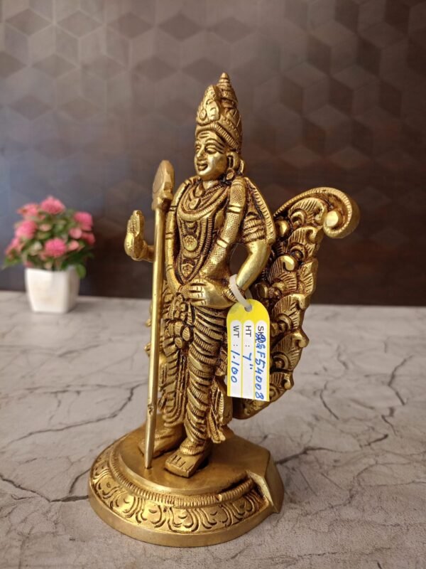 Buy Brass Murugan With Peacock Statue 7″ Antique Showroom Trichy - Image 2