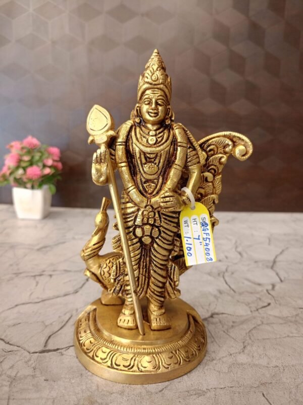 Buy Brass Murugan With Peacock Statue 7″ Antique Showroom Trichy - Image 4