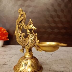 Buy Brass Peacock Holding Diya For Pooja 8″Antique Showroom Trichy