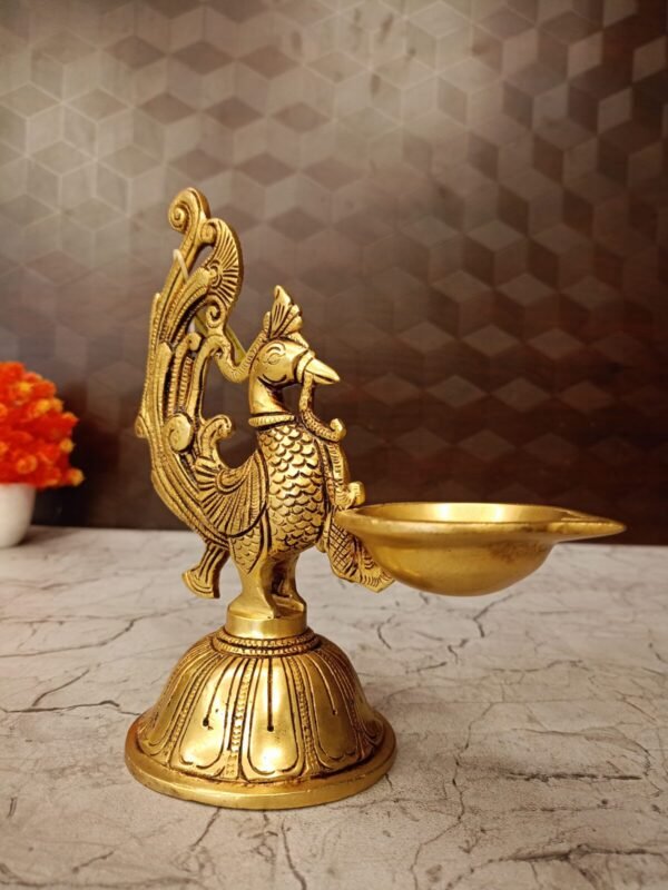 Buy Brass Peacock Holding Diya For Pooja 8″Antique Showroom Trichy