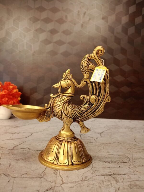 Buy Brass Peacock Holding Diya For Pooja 8″Antique Showroom Trichy - Image 2