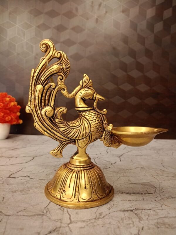 Buy Brass Peacock Holding Diya For Pooja 8″Antique Showroom Trichy - Image 3
