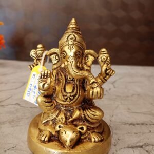 Buy Brass Round Base Ganesha Sitting On Rat 4.5″ Antique Showroom Trichy