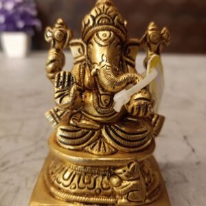 Buy Brass Small Ganesha Idol Sitting On Square Base 3.5″Antique Showroom Trichy