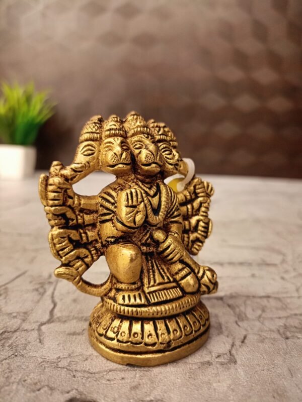 Buy Brass Small Panjamuga Hanuman Statue 3″ Antique Showroom Trichy - Image 3