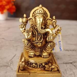 Buy Brass Square Base Ganesha Statue 3″ Antique Showroom Trichy
