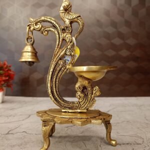 Buy Brass Stand Single Face Diya Bell With Parrot Antique Showroom Trichy 8"