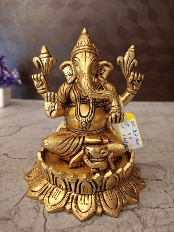 Buy Brass Superfine Ganesha Sitting On Lotus Base Antique Showroom Trichy 5.5"