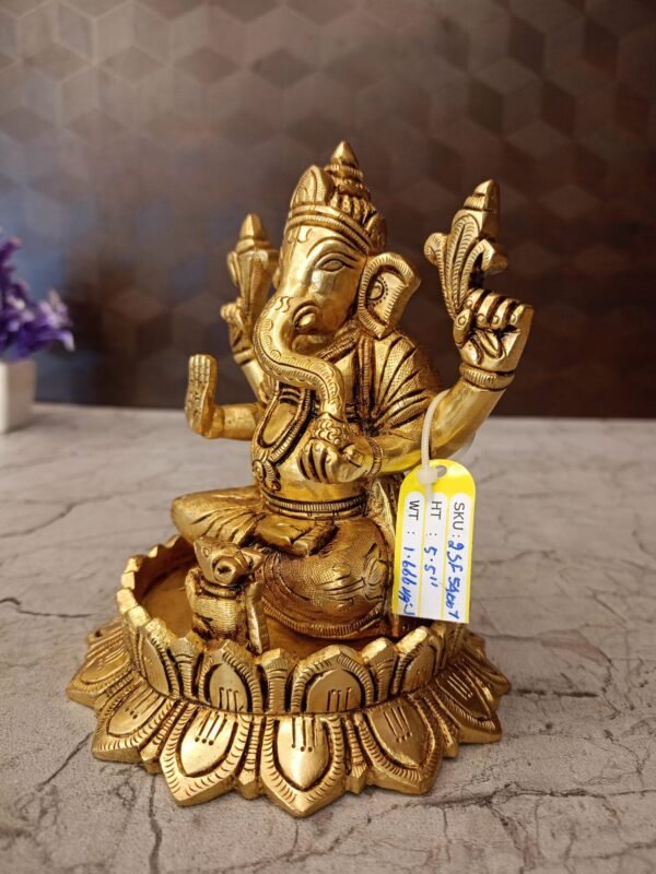 Buy Brass Superfine Ganesha Sitting On Lotus Base Antique Showroom Trichy 5.5" - Image 2