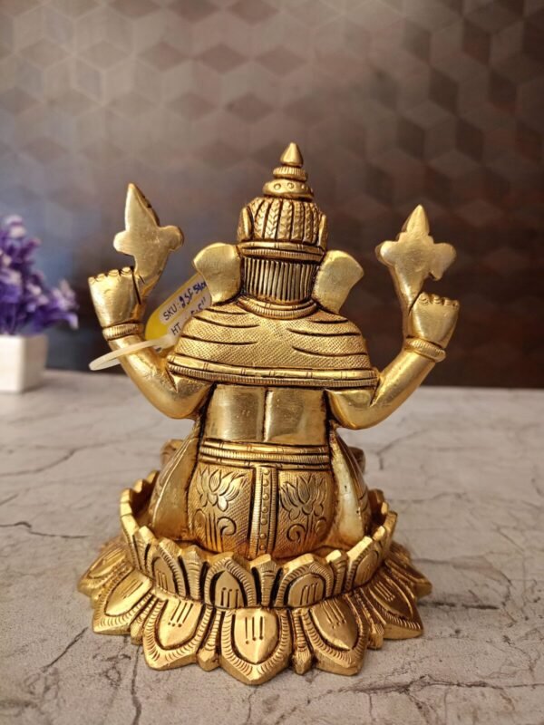 Buy Brass Superfine Ganesha Sitting On Lotus Base Antique Showroom Trichy 5.5" - Image 4