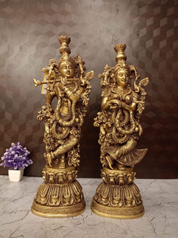 Buy Brass Superfine Radha Krishna Statue Big 21″ ,Handicraft Idol & Golden Antique Finish Showroom Trichy - Image 2
