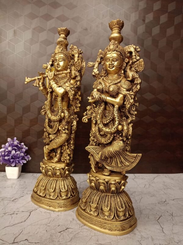 Buy Brass Superfine Radha Krishna Statue Big 21″ ,Handicraft Idol & Golden Antique Finish Showroom Trichy - Image 4