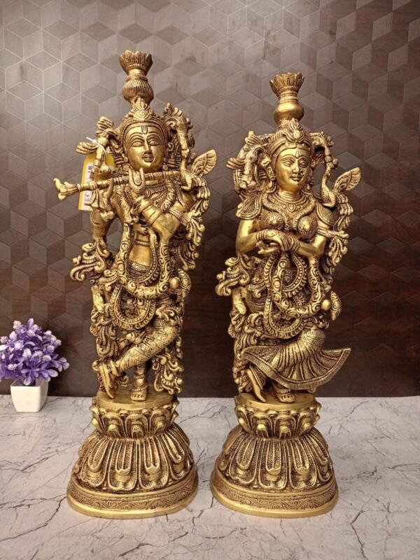 Buy Brass Superfine Radha Krishna Statue Big 21″ ,Handicraft Idol & Golden Antique Finish Showroom Trichy - Image 6
