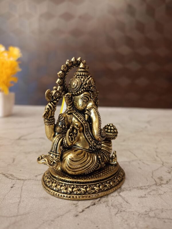 Buy Pure Brass Fine Art Ganesha Idol best price Antique Showroom Trichy 3" - Image 3