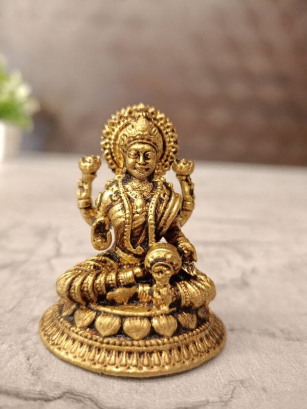 buy Brass Miniature Fine Art Lotus Lakshmi Statue 2″ Antique Showroom Trichy - Image 2