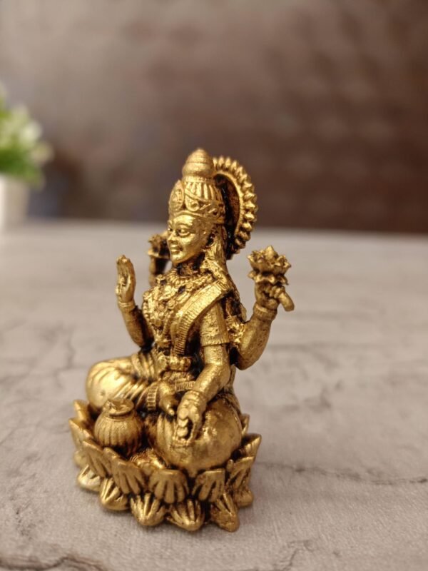 buy Brass Miniature Fine Art Lotus Lakshmi Statue 2″ Antique Showroom Trichy - Image 3