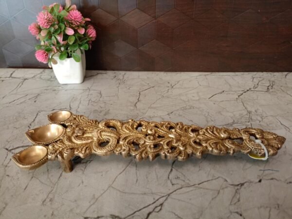 Buy Brass 3 Face Aarthi With Snake Holder 1″ Antique Showroom Trichy - Image 2