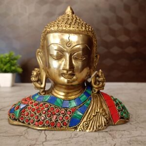 Buy Brass Buddha Stone Red Blue And Green Color 6.5″ Antique Showroom Trichy