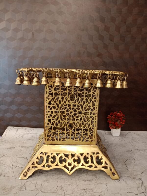 Buy Brass Chowki Stand With Bell Big 15.5″ Antique Showroom Trichy - Image 2