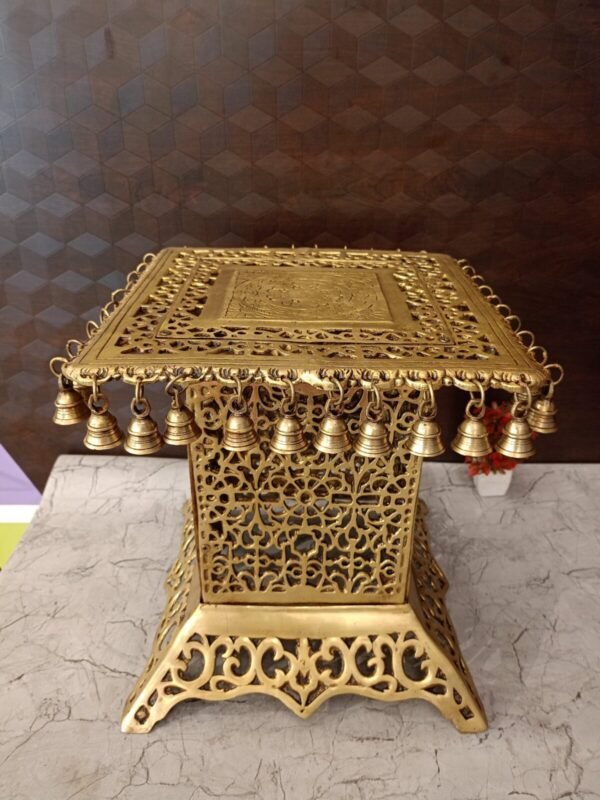 Buy Brass Chowki Stand With Bell Big 15.5″ Antique Showroom Trichy - Image 3