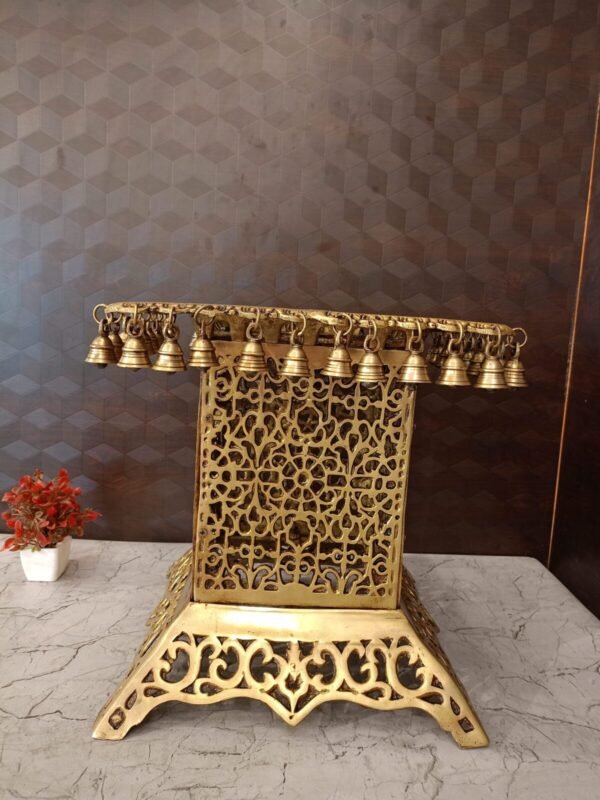 Buy Brass Chowki Stand With Bell Big 15.5″ Antique Showroom Trichy - Image 4