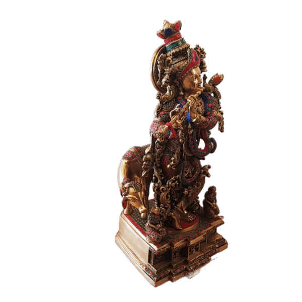 Buy Brass Cow With Krishna Stone Finish Big Statue- 29″ Antique Showroom Trichy - Image 2