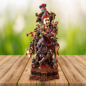Buy Brass Cow With Krishna Stone Finish Big Statue- 29″ Antique Showroom Trichy