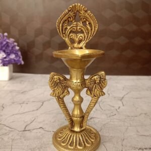Buy Brass Designed diya with parrot- 7.5″ Antique Showroom Trichy