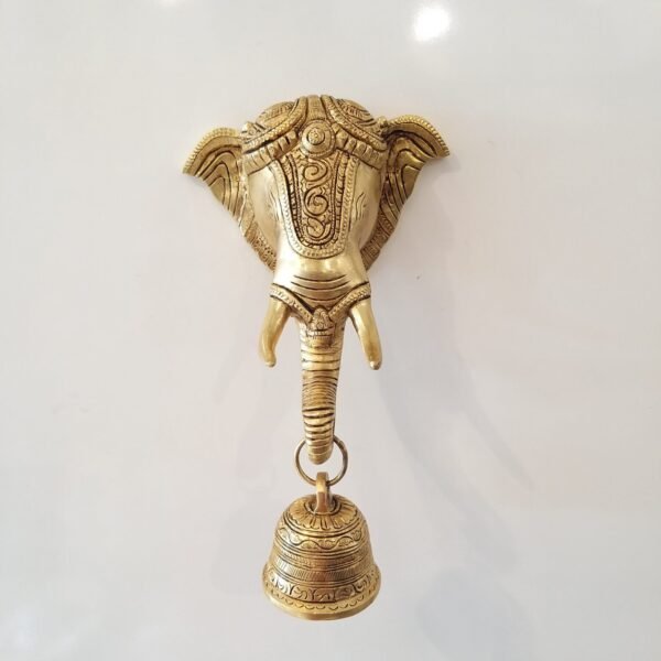 Buy Brass Elephant Face Hanging with Bell 10″ Antique Showroom Trichy