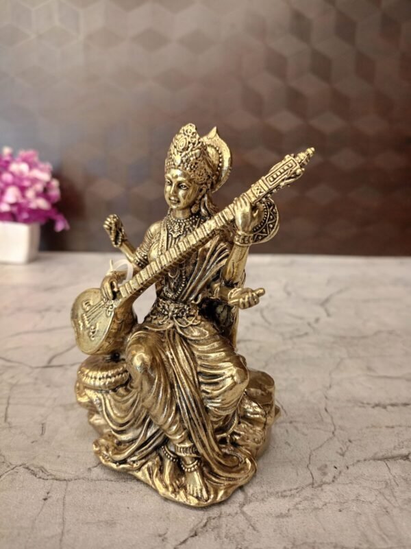 Buy Brass Fine Art Saraswathi Statue 5″ Antique Showroom Trichy - Image 2