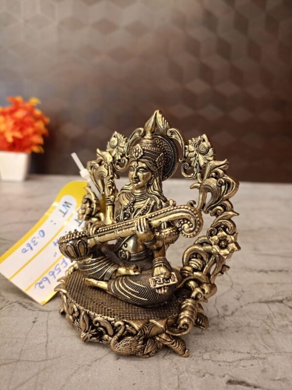 Buy Brass Fine Art Saraswathi With Thiruvachi Statue For Pooja 4″ Antique Showroom Trichy - Image 2
