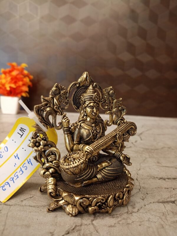 Buy Brass Fine Art Saraswathi With Thiruvachi Statue For Pooja 4″ Antique Showroom Trichy - Image 3