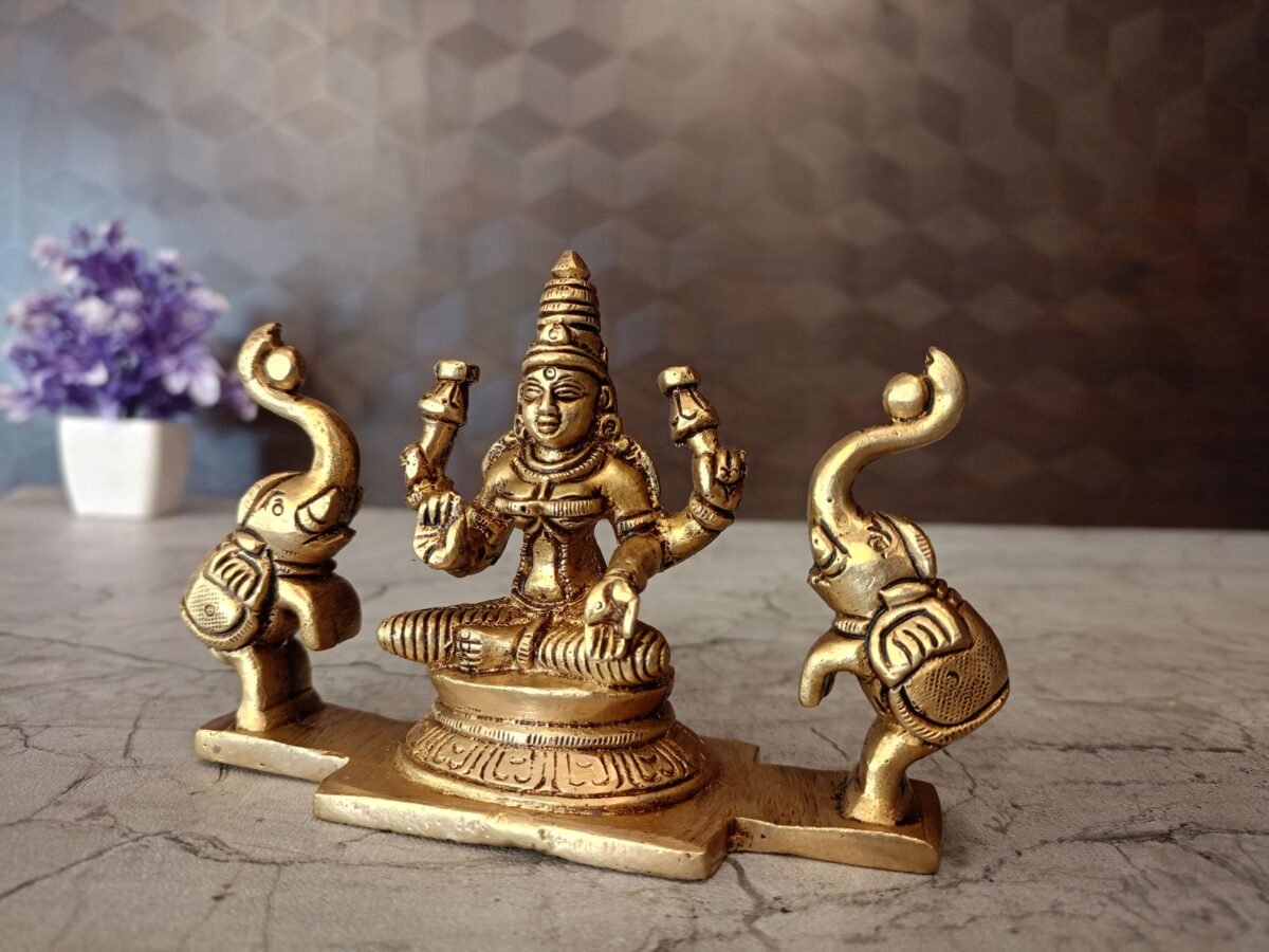 Buy Brass Gajalakshmi Statue 3.5″ Antique Showroom Trichy - Image 2