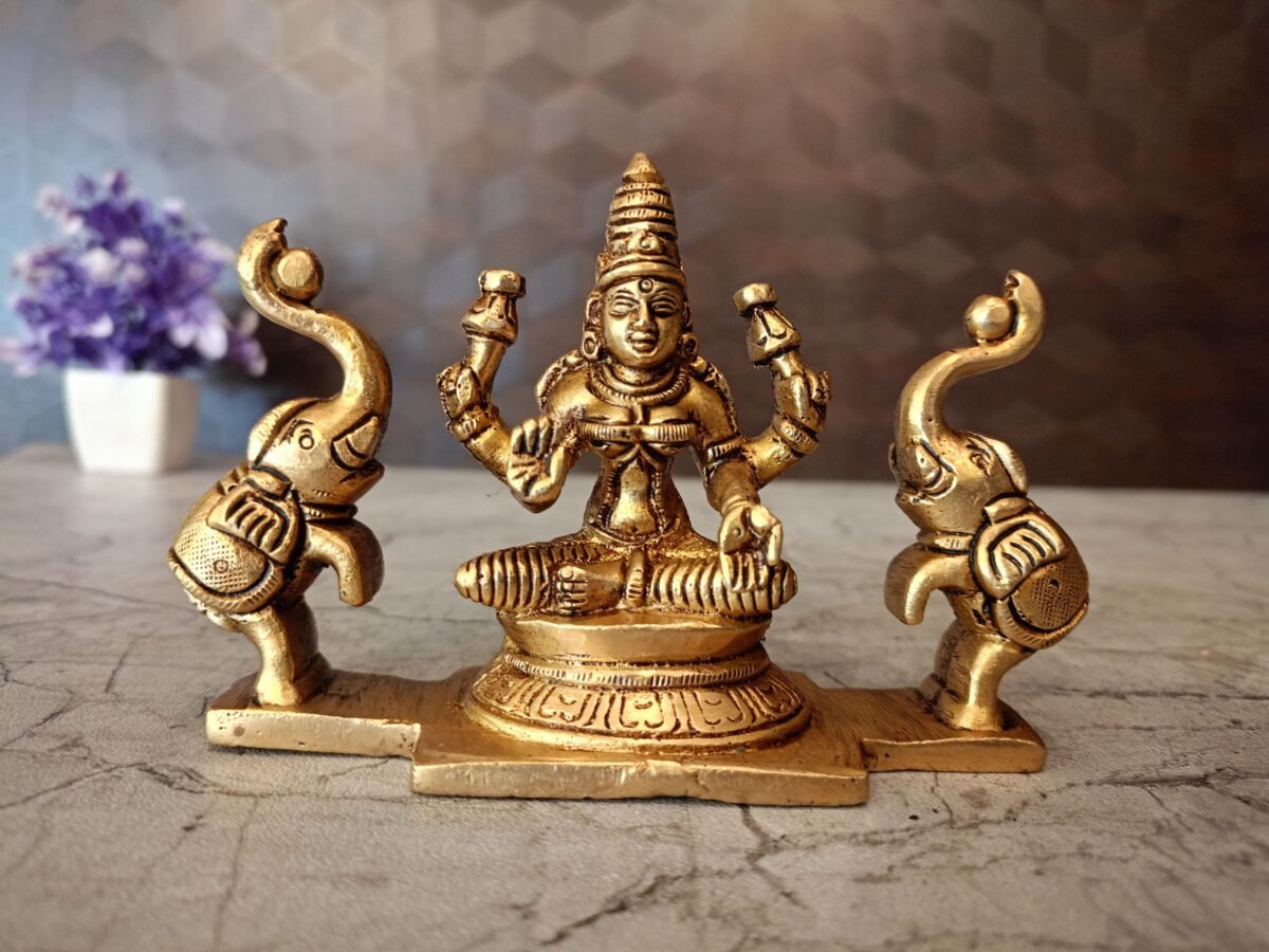 Buy Brass Gajalakshmi Statue 3.5″ Antique Showroom Trichy - Image 3