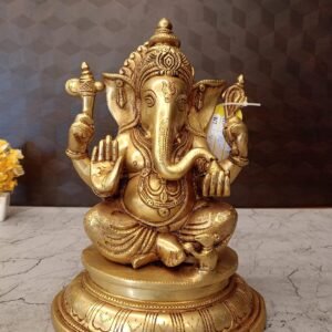 Buy Brass Ganesha Sitting On Round Base 14″ Antique Showroom Trichy