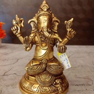 Buy Brass Ganesha Sitting On Round Base 7″ Antique Showroom Trichy