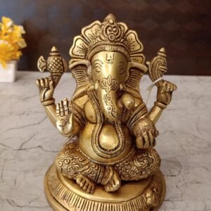 Buy Brass Ganesha Sitting On Round Base idol 7″ Antique Showroom Trichy