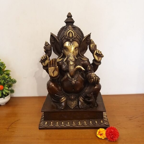 Buy Brass Ganesha with Brown Antique Idol- 18″ Antique Showroom Trichy