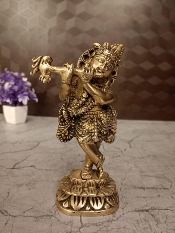 Buy Brass Krishna Standing on Lotus Base Antique Idol- 9″ Showroom Trichy - Image 4