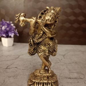 Buy Brass Krishna Standing on Lotus Base Antique Idol- 9″ Showroom Trichy
