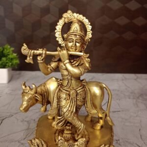 Buy Brass Krishna With Cow Idol- 8″ Antique Showroom Trichy