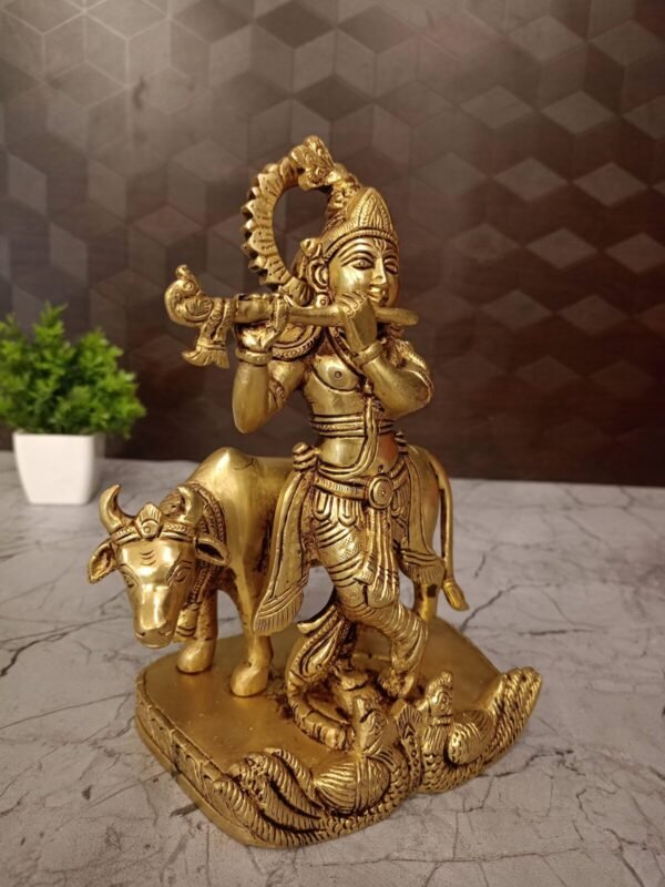 Buy Brass Krishna With Cow Idol- 8″ Antique Showroom Trichy - Image 3