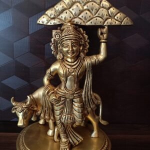 Buy Brass Krishna statue with Goverdhan mountain/ brass krishna idol holding mountain 11.5″ Antique Showroom Trichy