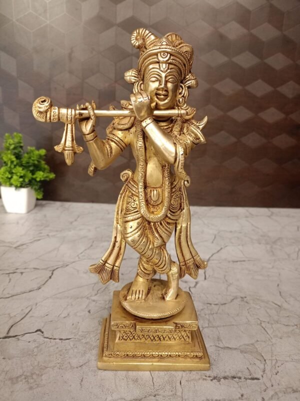 Buy Brass Krishna with Square and Round Base- 9.5″ Antique Showroom Trichy