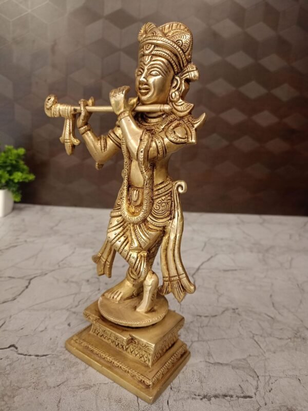 Buy Brass Krishna with Square and Round Base- 9.5″ Antique Showroom Trichy - Image 2