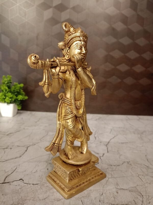 Buy Brass Krishna with Square and Round Base- 9.5″ Antique Showroom Trichy - Image 3