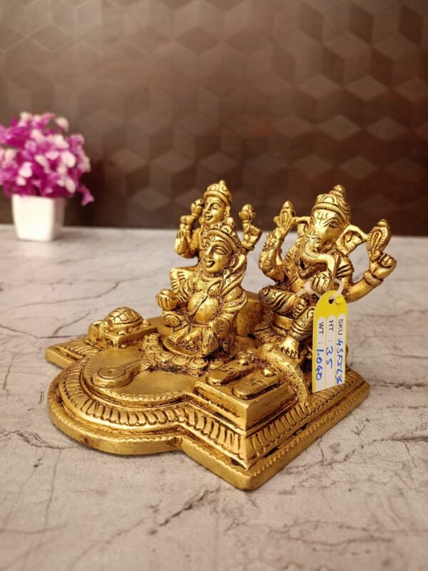 Buy Brass Lakshmi, Kuberar, Gnaesha With Tortoise Idol 3.5″ Antique Showroom Trichy - Image 2