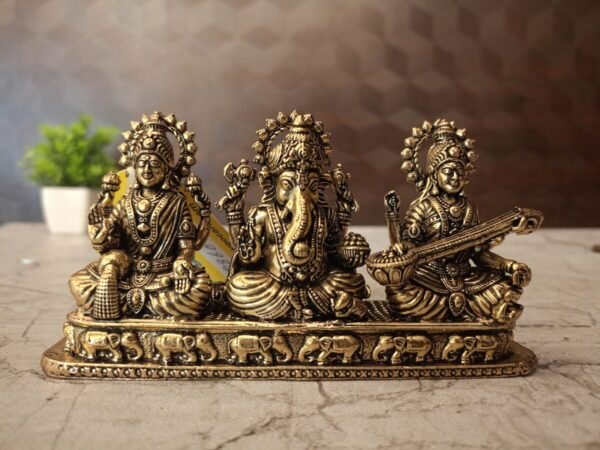 Buy Brass Lakshmi Saraswathi Ganesha Sitting On Rectangle Base 3″ Antique Showroom Trichy
