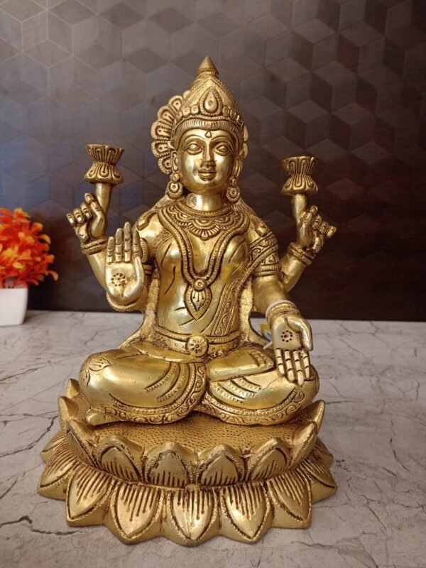 Buy Brass Lakshmi Sitting On Lotus Base 11″ Antique Showroom Trichy